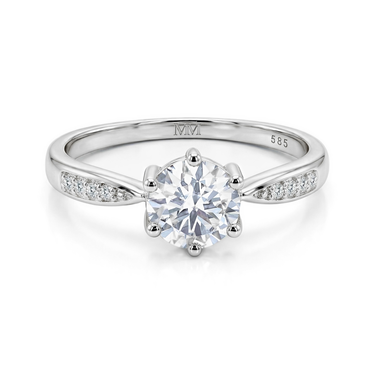 Stellar - moissanite-forlovelsesring med pavéfattede sidesteiner og delt ringskinne