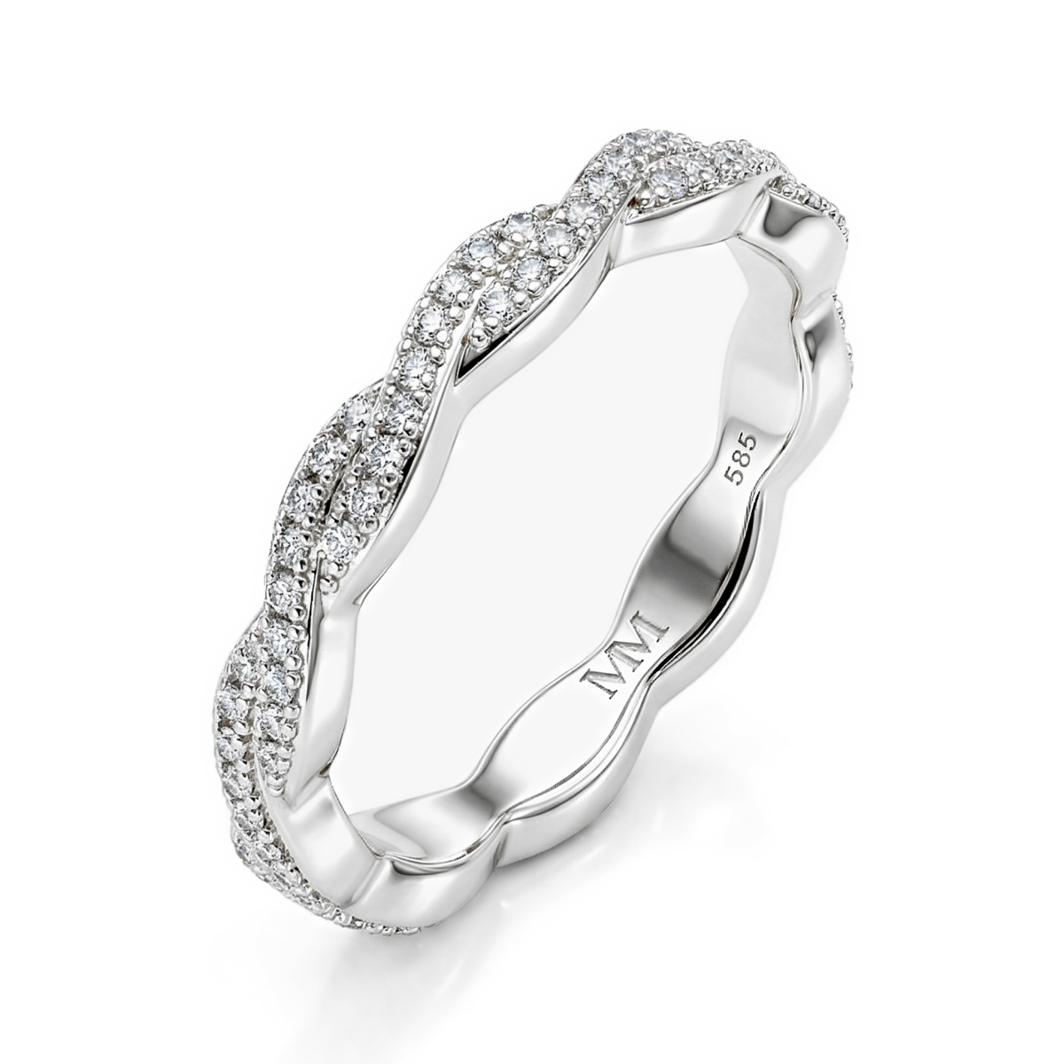 Seraph - alliansering med moissanite og tvinnet pavédesign