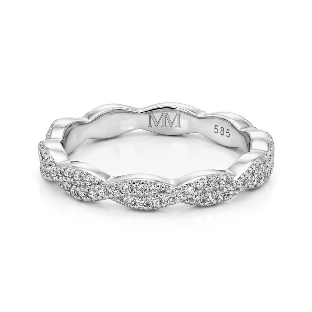 Seraph - alliansering med moissanite og tvinnet pavédesign