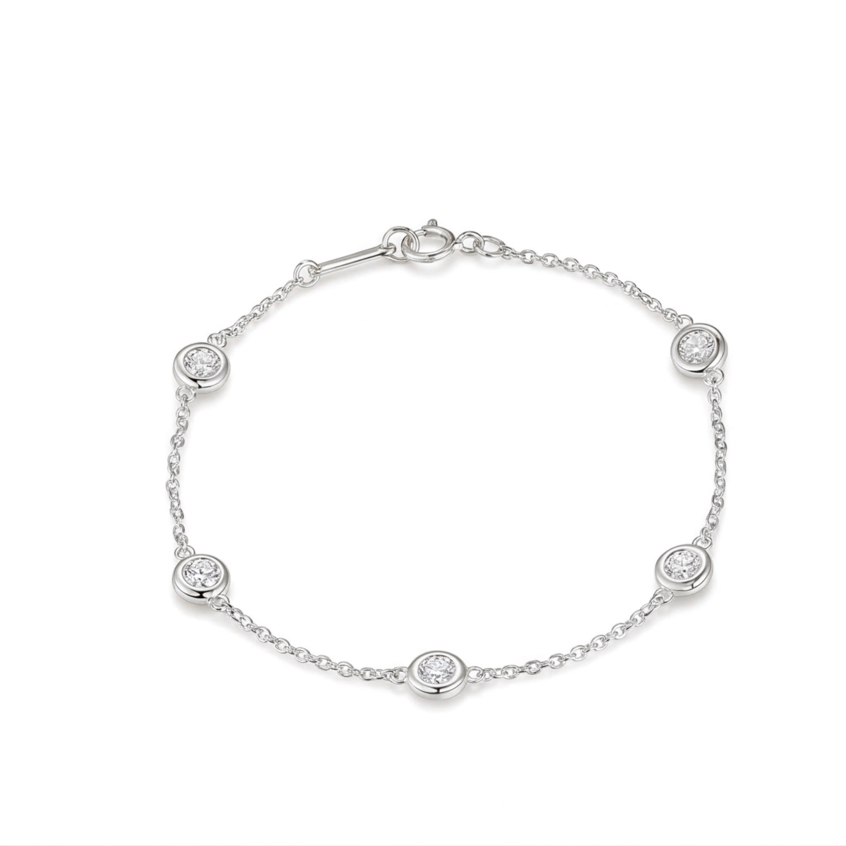 Circlis - moissanite-armbånd med sargfattede steiner og fint lenkekjede