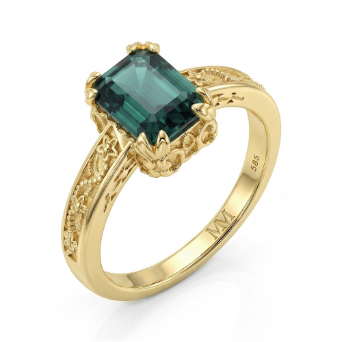 Verdisia - floral forlovelsesring i vintagestil med grønn moissanite med smaragdslip