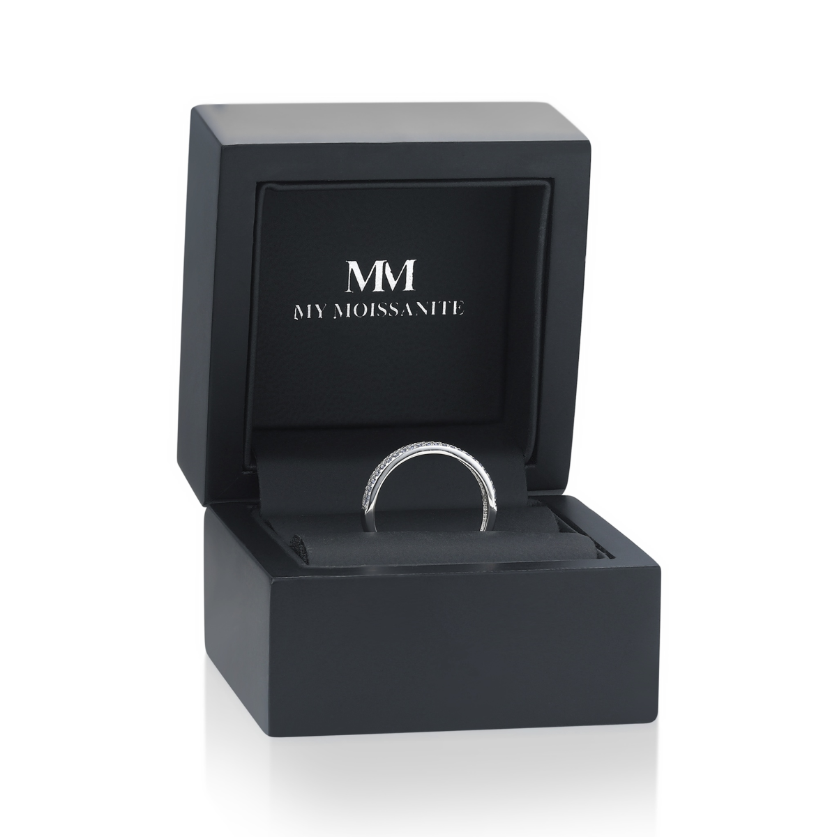 Glissade - ring med moissanite, pavéfatning og avsmalnende ringskinne