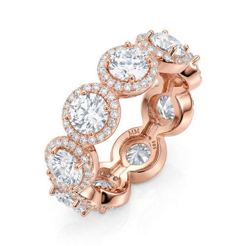Allegra - moissanite-alliansering med halo og aksentsteiner