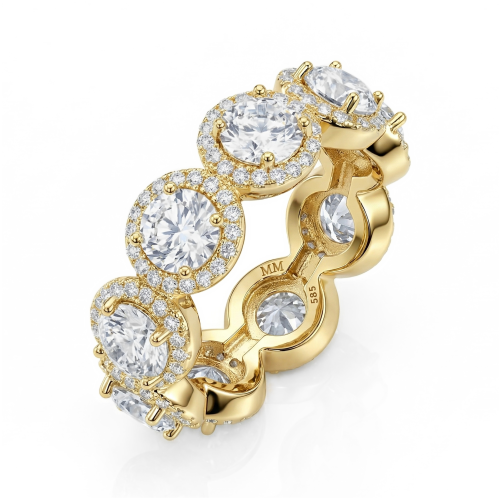 Allegra - moissanite-alliansering med halo og aksentsteiner