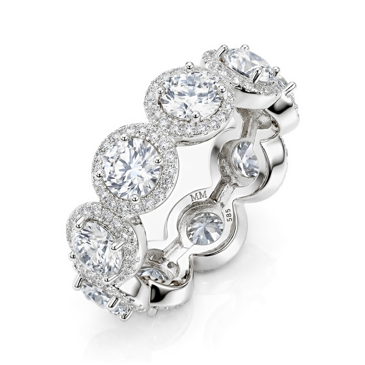 Allegra - moissanite-alliansering med halo og aksentsteiner