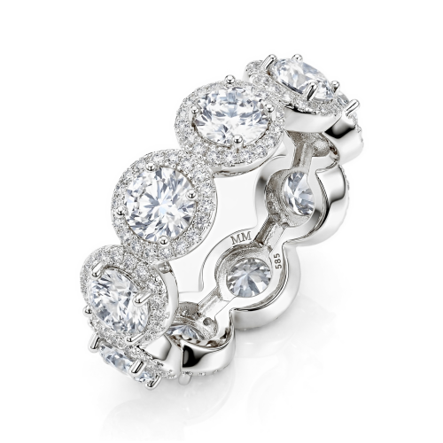 Allegra - moissanite-alliansering med halo og aksentsteiner