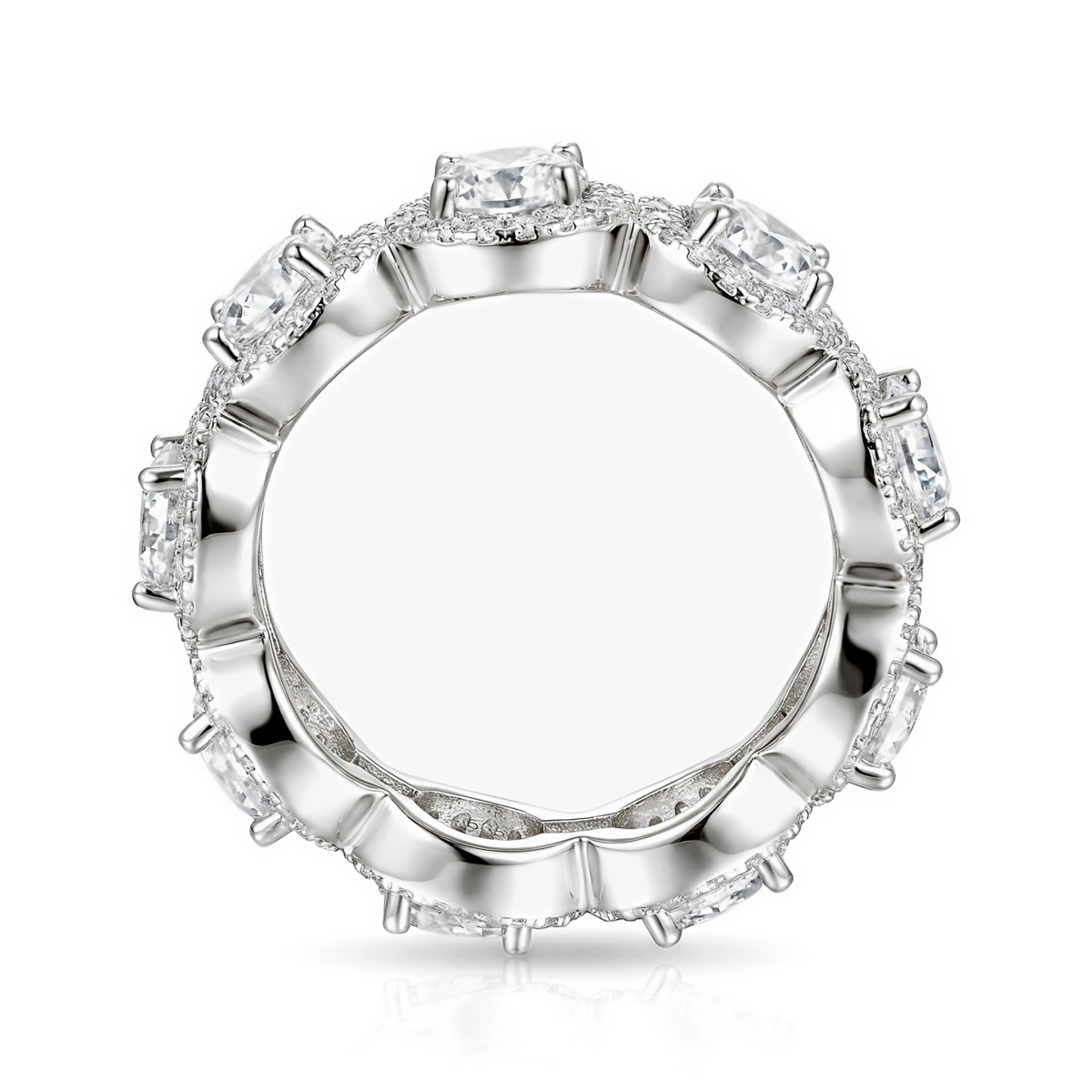 Allegra - moissanite-alliansering med halo og aksentsteiner