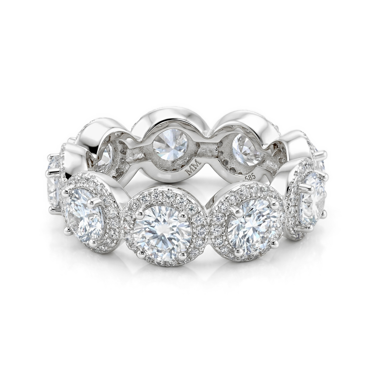 Allegra - moissanite-alliansering med halo og aksentsteiner