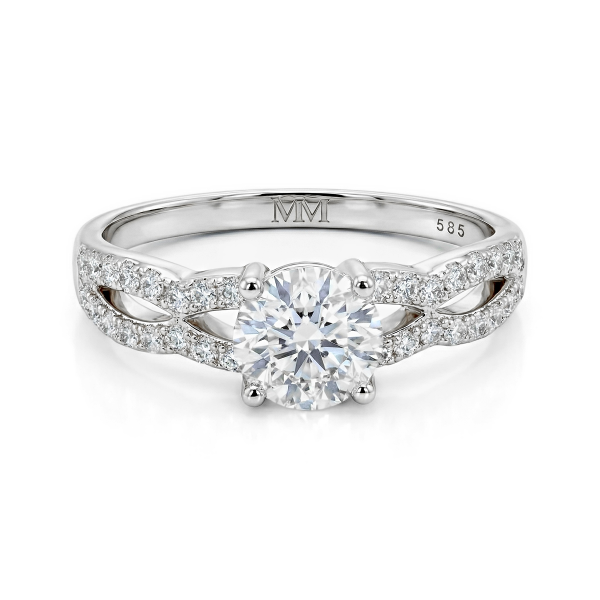 Verity - forlovelsesring med moissanite og vridd ringskinne
