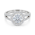 Regalyn - forlovelsesring med moissanite, halo og design med delt ringskinne