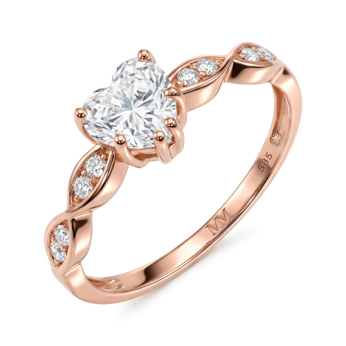 Affection - forlovelsesring med hjerteformet moissanite og vridd ringskinne