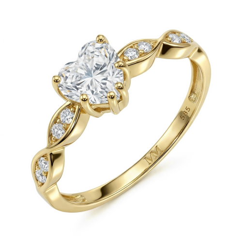 Affection - forlovelsesring med hjerteformet moissanite og vridd ringskinne