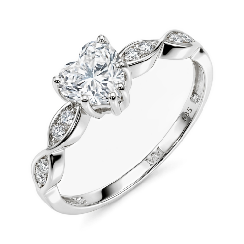 Affection - forlovelsesring med hjerteformet moissanite og vridd ringskinne