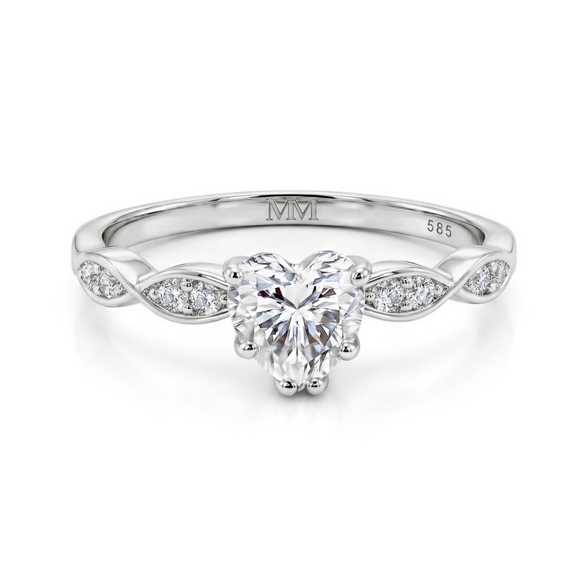 Affection - forlovelsesring med hjerteformet moissanite og vridd ringskinne