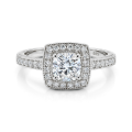 Sanctum - forlovelsesring med moissanite i puteslip, vintagehalo og ringskinne med pavé