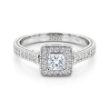 Paragone - halo-forlovelsesring med prinsesseslipt moissanite og strukturert ringskinne