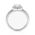 Dynara - moissanite-forlovelsesring med halo og pavéfattet ringskinne