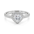 Amoria - forlovelsesring med hjerteformet moissanite, halo og pavéfattede sidesteiner