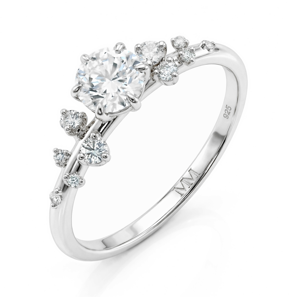 Aurora - ring med moissanite og minimalistiske sidesteiner