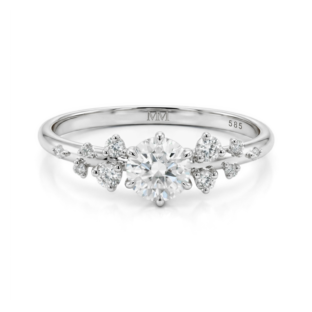 Aurora - ring med moissanite og minimalistiske sidesteiner