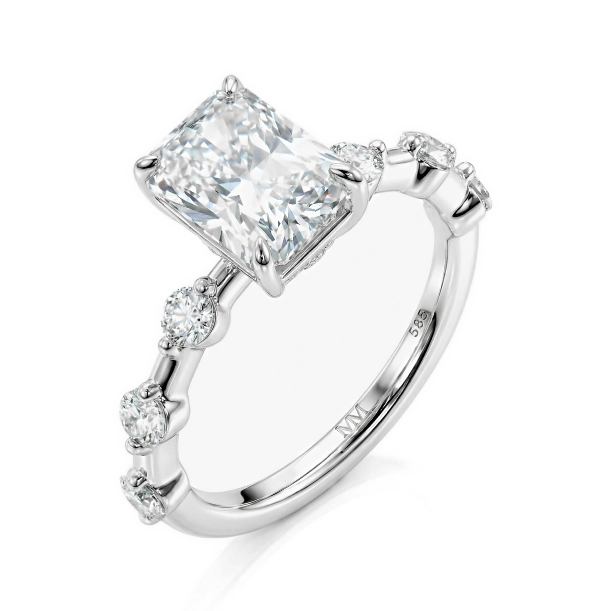Isla - ring med radiantslipt moissanite og sidesteiner