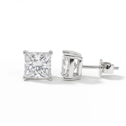 Orion – stiftøredobber med moissanite i prinsesseslip
