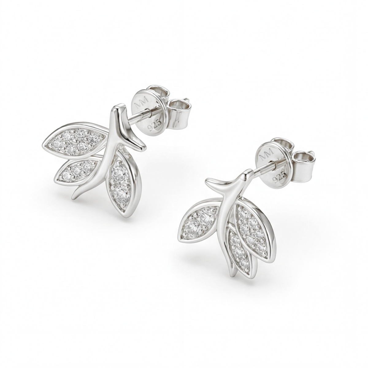 Pavé Leaves - moissanite-stiftøredobber