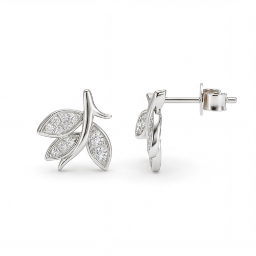 Pavé Leaves - moissanite-stiftøredobber