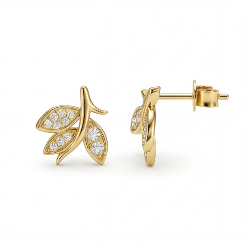 Pavé Leaves - moissanite-stiftøredobber