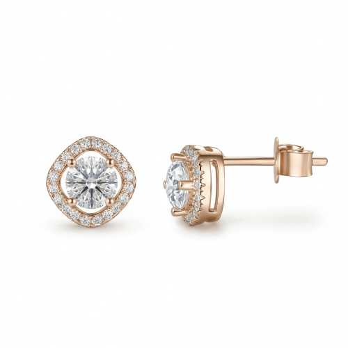 Spaced Halo - moissanite-stiftøredobber i halofatning