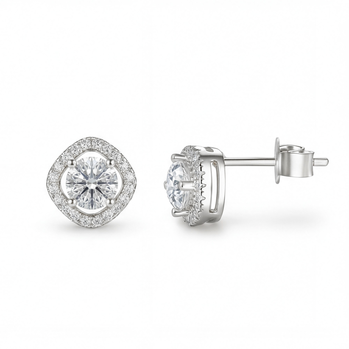 Spaced Halo - stiftøredobber med moissanite og halo