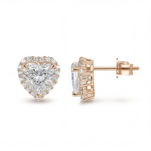 Belleza - øredobber med hjerteformet moissanite i halofatning