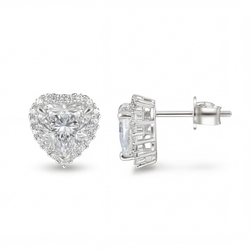 Belleza - øredobber med hjerteformet moissanite i halofatning