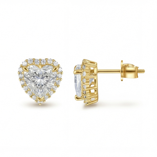 Belleza - øredobber med hjerteformet moissanite i halofatning