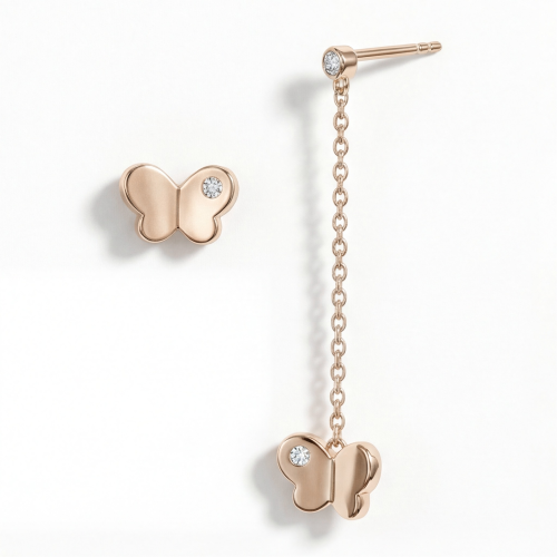Butterfly Drops - øredobber med anheng og moissanite