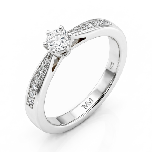 Sophia - forlovelsesring med moissanite og pavéfattede sidesteiner Sophia - forlovelsesring med moissanite og pavéfattede sidesteiner