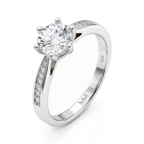 Sophia - forlovelsesring med moissanite og pavéfattede sidesteiner