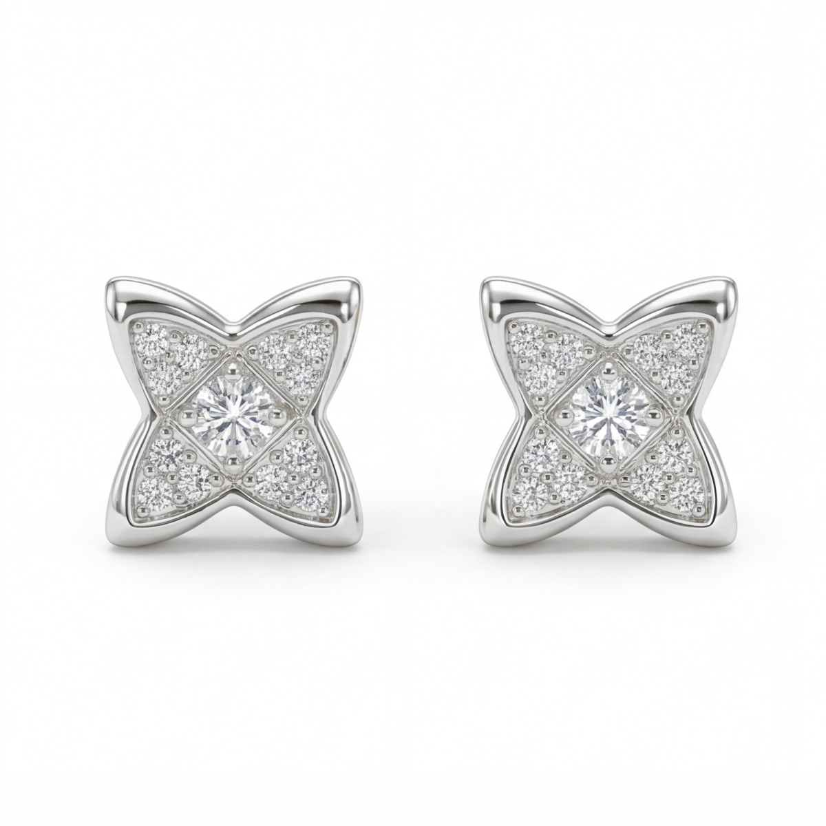Sparkling Flowers - stiftøredobber med moissanite i pavéfatning