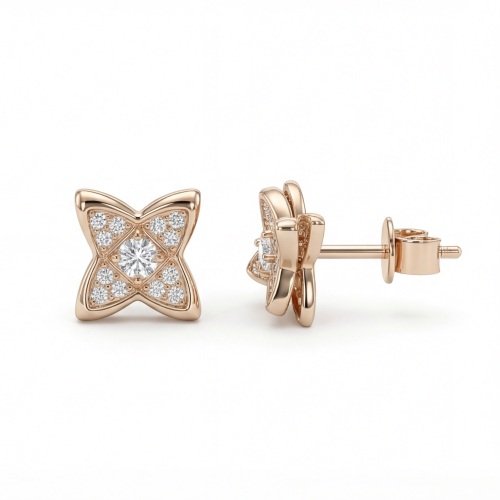 Sparkling Flowers - stiftøredobber med moissanite i pavéfatning