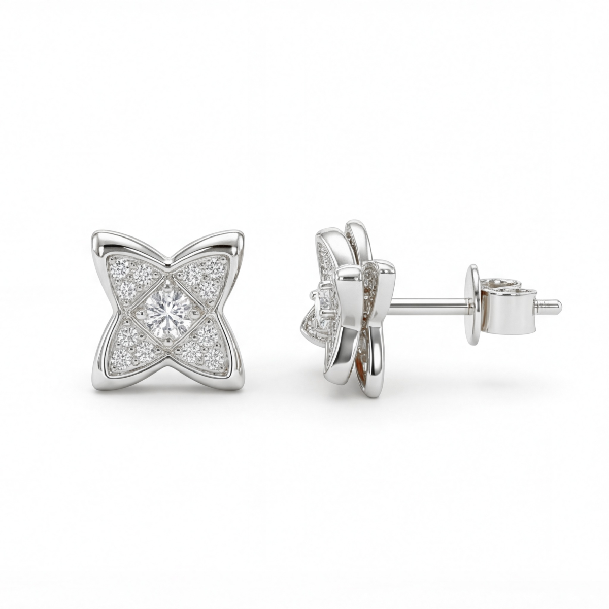 Sparkling Flowers - stiftøredobber med moissanite i pavéfatning