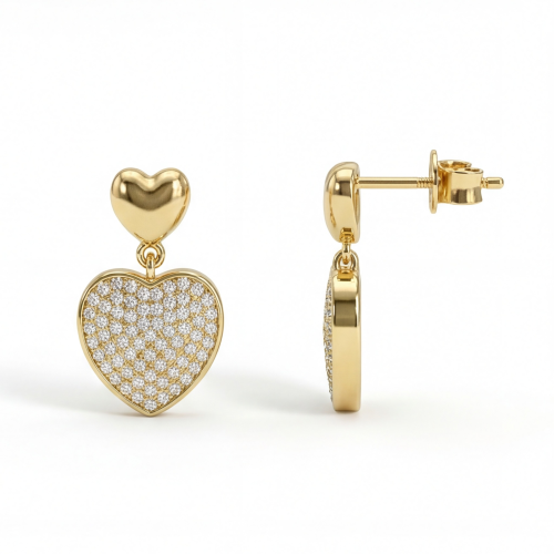 Hearts of Pavé - øredobber med anheng og pavéfattet moissanite