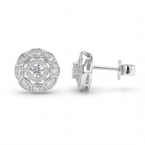 Double Halo - stiftøredobber med moissanite i halofatning
