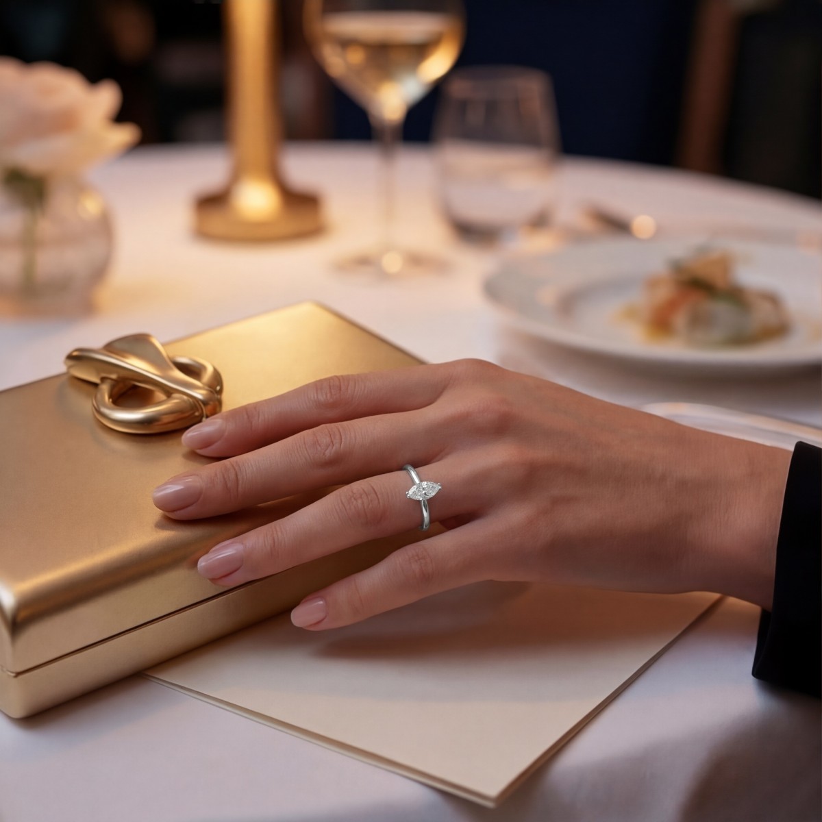 Liana - ensteinsring med moissanite i marquiseslip