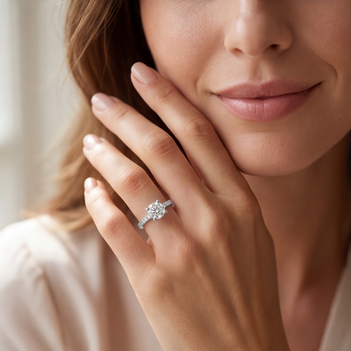 Finesse - forlovelsesring med moissanite og sidesteiner