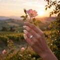 Mirari - forlovelsesring med moissanite, tvunnet delt ringskinne og pavéfattede aksentsteiner