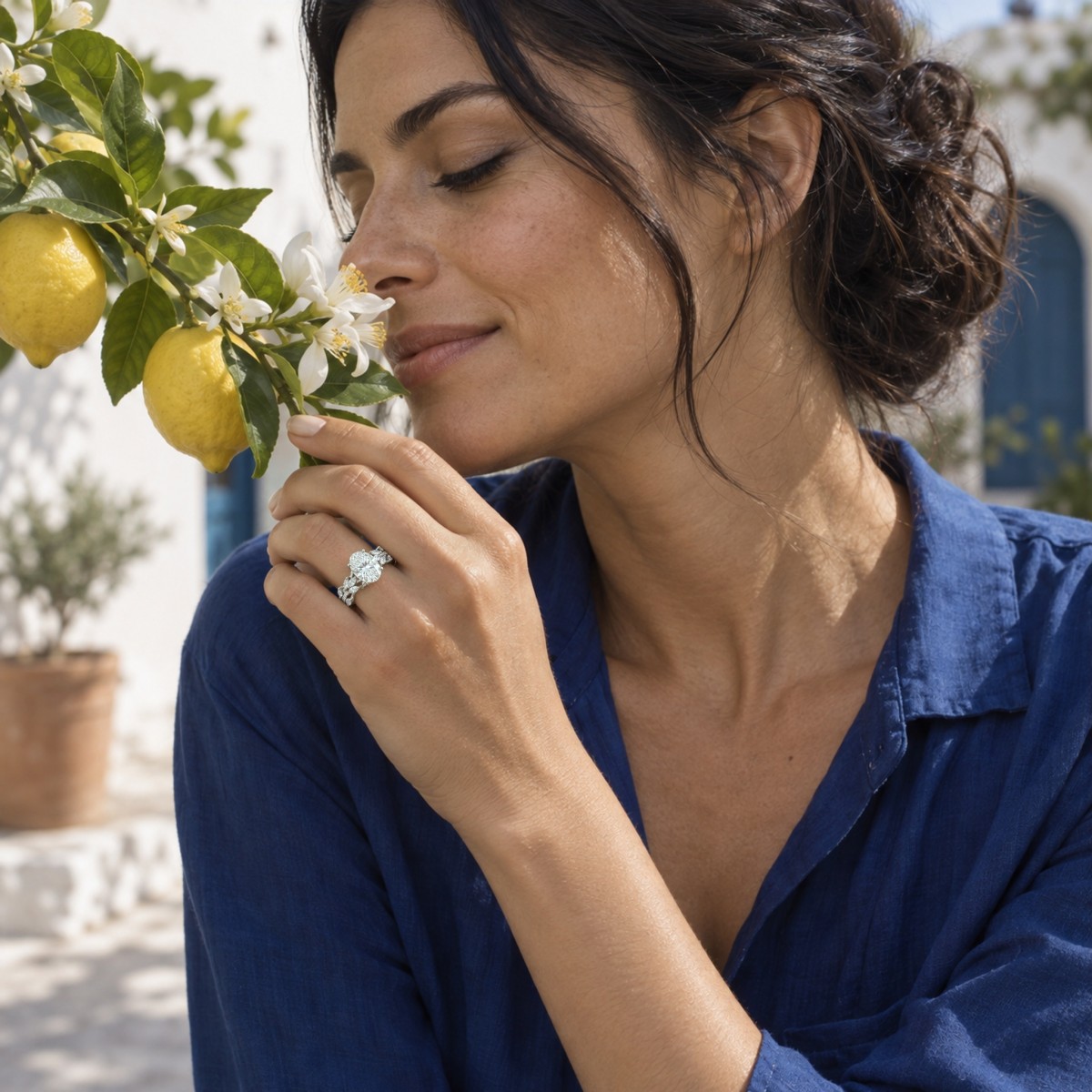 Wisteria - ring med oval moissanite og ringskinne formet som en tvunnet vinranke