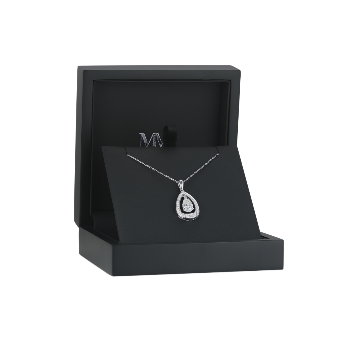 Pendula – dråpeformet moissanite-anheng med elegant dobbel halo